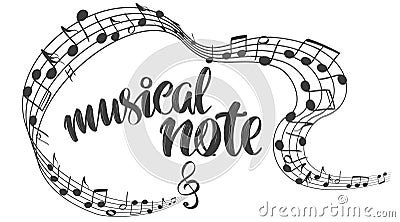 Musical notes icon, love music, calligraphy text hand drawn vector illustration sketch Vector Illustration