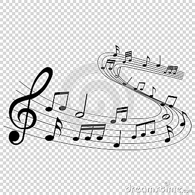 musical notes melody on transparent background Vector Illustration