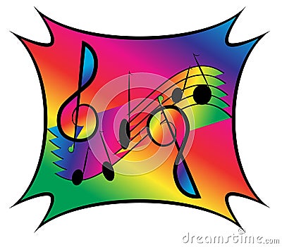 Musical Notes on Rainbow Background Stock Photo