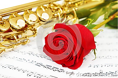 Musical notes and saxophone Stock Photo