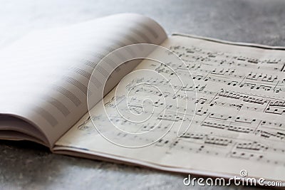 Musical notes sheet close up. Stock Photo