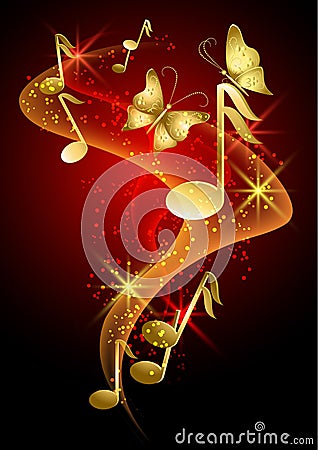 Musical notes, smoke, stars and butterfly Vector Illustration