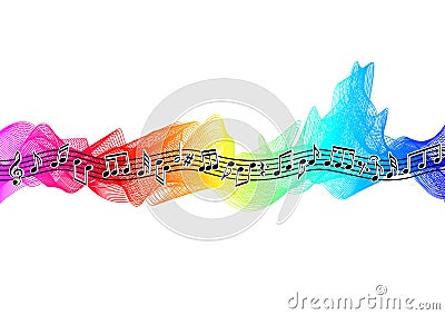 Musical notes on spectrum ribbon Vector Illustration