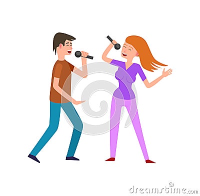 Musical Performance by Couple of Singers Pair Vector Illustration