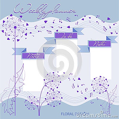 Musical planning and dandelions. Vector Illustration