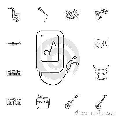 Musical player with earphone icon. Simple element illustration. Cartoon Illustration