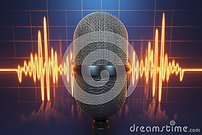 Musical recognition 3D silver microphone model with equalizer lines Stock Photo