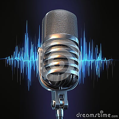 Musical recognition 3D silver microphone model with equalizer lines Stock Photo