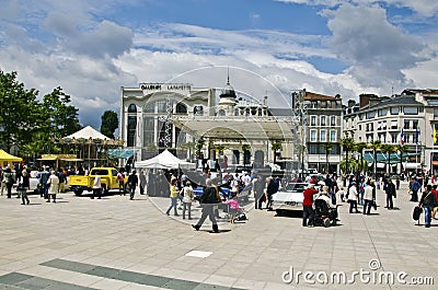 Musical Rock and Roll animation in Pau city center with Cadillac Editorial Stock Photo