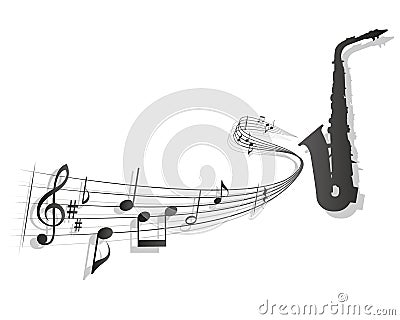 Musical score with trumpet silhouette . Vector Illustration