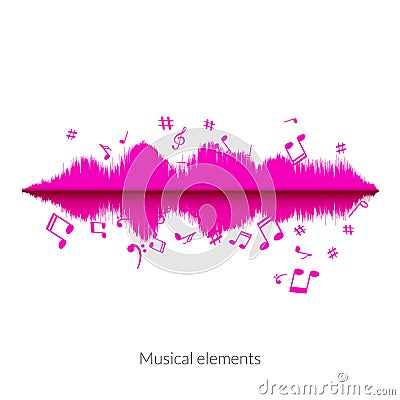 Musical sound wave equalizer stylish concept. Audio wave with notes Vector Illustration