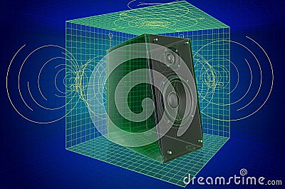Musical Speakers, visualization 3d cad model, blueprint. 3D rendering Stock Photo