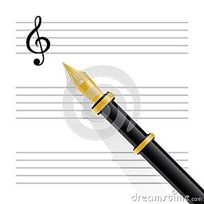 Musical staff, clef and pen Vector Illustration