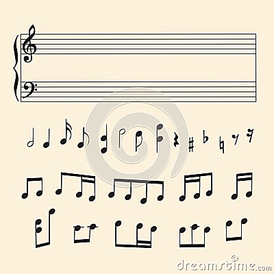 Musical staff and notes Vector Illustration