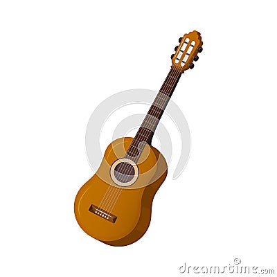 Musical stringed instrument - guitar. Classic wooden guitar. Vector Illustration