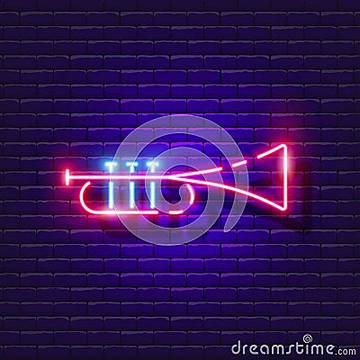 Musical trumpet neon sign. Music lesson Glowing icon. Music school symbol. Vector illustration for design. Musical instruments Vector Illustration
