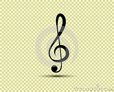 Musical vector treble clef, icon, silhouette. The object is isolated on a transparent light background Vector Illustration