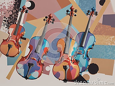 Musical violins on a multi-colored background Stock Photo