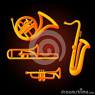 Musical wind brass instruments neon tubed Stock Photo