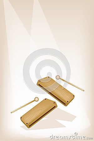 A Musical Wood Block on Brown Stage Background Vector Illustration