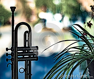 Closeup view on a trumpet detail Stock Photo