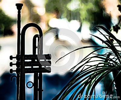 Closeup view on a trumpet detail Stock Photo