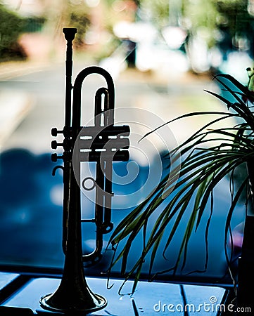 Closeup view on a trumpet detail Stock Photo