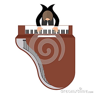 Musician behind a grand piano top view a flat style Vector Illustration