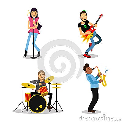 Musician characters with different musical instruments, vector Illustrations Vector Illustration