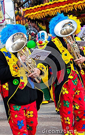 Musician clown playing tuba Stock Photo