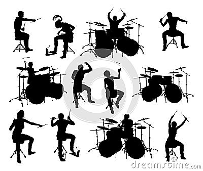 Musician Drummer Silhouettes Vector Illustration