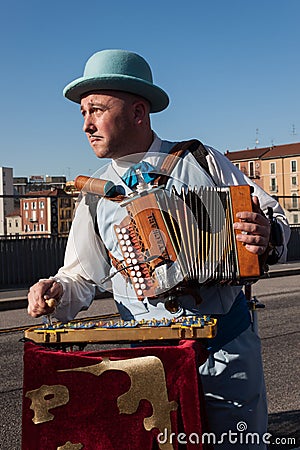 Musician at Milan Clown Festival 2014 Editorial Stock Photo