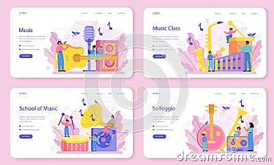 Musician and music course web banner or landing page set. Young Vector Illustration