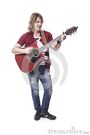 Musician play guitar on studio Stock Photo