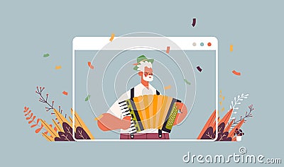 Musician playing accordion on biggest folk festival Oktoberfest party celebration concept Vector Illustration