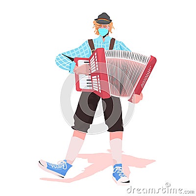 Musician playing accordion on folk festival perform music Oktoberfest party celebration concept Vector Illustration