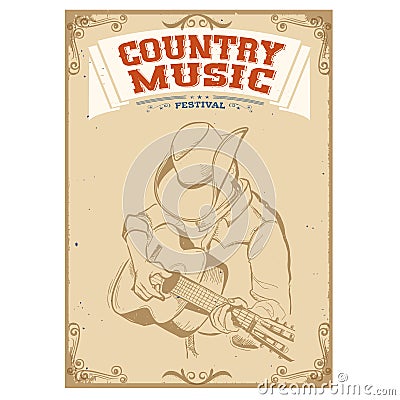 Musician playing guitar.Country music festival background for te Vector Illustration