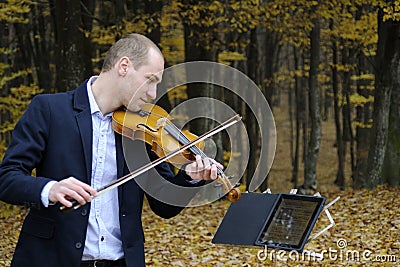 Musician playing at instrument Stock Photo