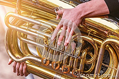 Musician playing tuba. Stock Photo