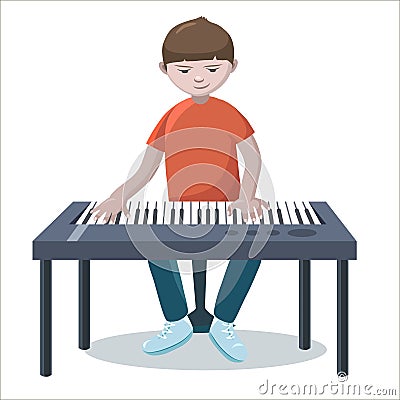 The pianist plays the synthesizer. Vector Illustration