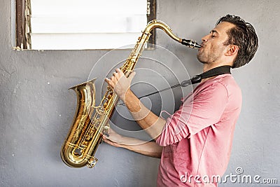 Musician Saxophone Jazz Artist Passion Concept Stock Photo