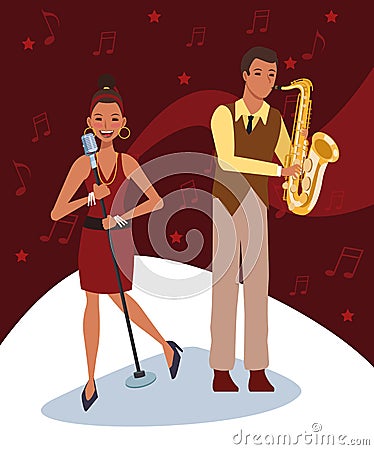 Musician and singer, Jazz music band design Vector Illustration