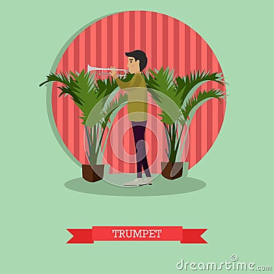 Musician trumpet player vector illustration in flat style Vector Illustration