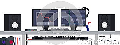 Musician workspace. Vector flat illustrations. Music and recording industry. Vector Illustration