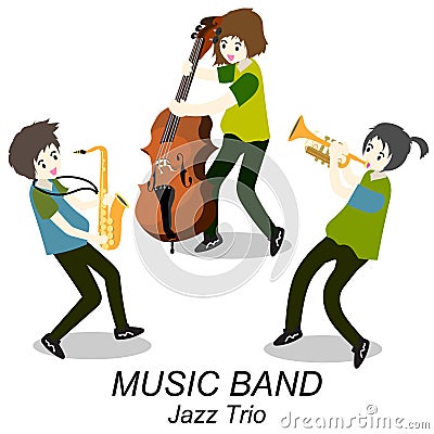 Musicians Jazz band ,Play guitar,bassist ,Piano,Saxophone .Jazz band.Vector illustration on background in cartoon style Vector Illustration