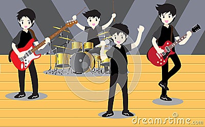 Musicians Jazz group ,Play guitar,Saxophoneist;trumpet player; guitarist, drummer, solo guitarist, bassist. Jazz band.Vector illus Vector Illustration