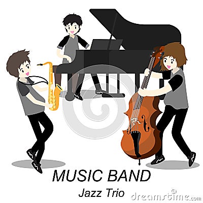 Musicians Jazz Trio ,Play Saxophone,bassist ,Piano, .Jazz band.Vector illustration isolated on background in cartoon style Vector Illustration