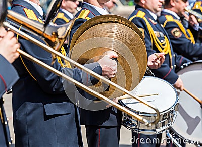 Musicians of the military brass band at parade Stock Photo