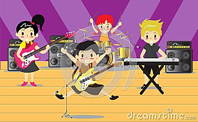 Musicians and Musical Instruments Rock band, music group with musicians concept of artistic people vector illustration. Vector Illustration