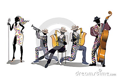 Musicians at the party. Jazz band. Vector Illustration